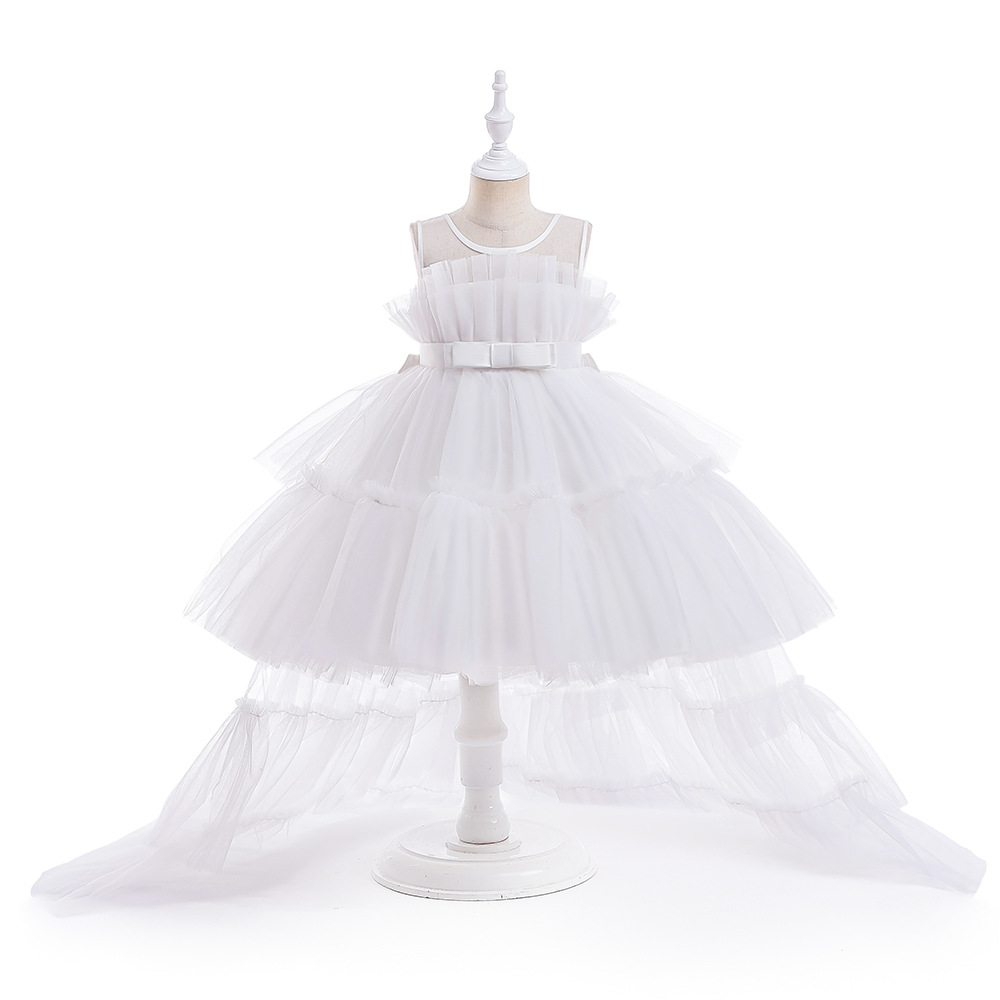 Europeo y americano Amazon nuevo estilo flor niña vestido de malla Super larga cola mullida princesa vestido de Año Nuevo vestido de niña