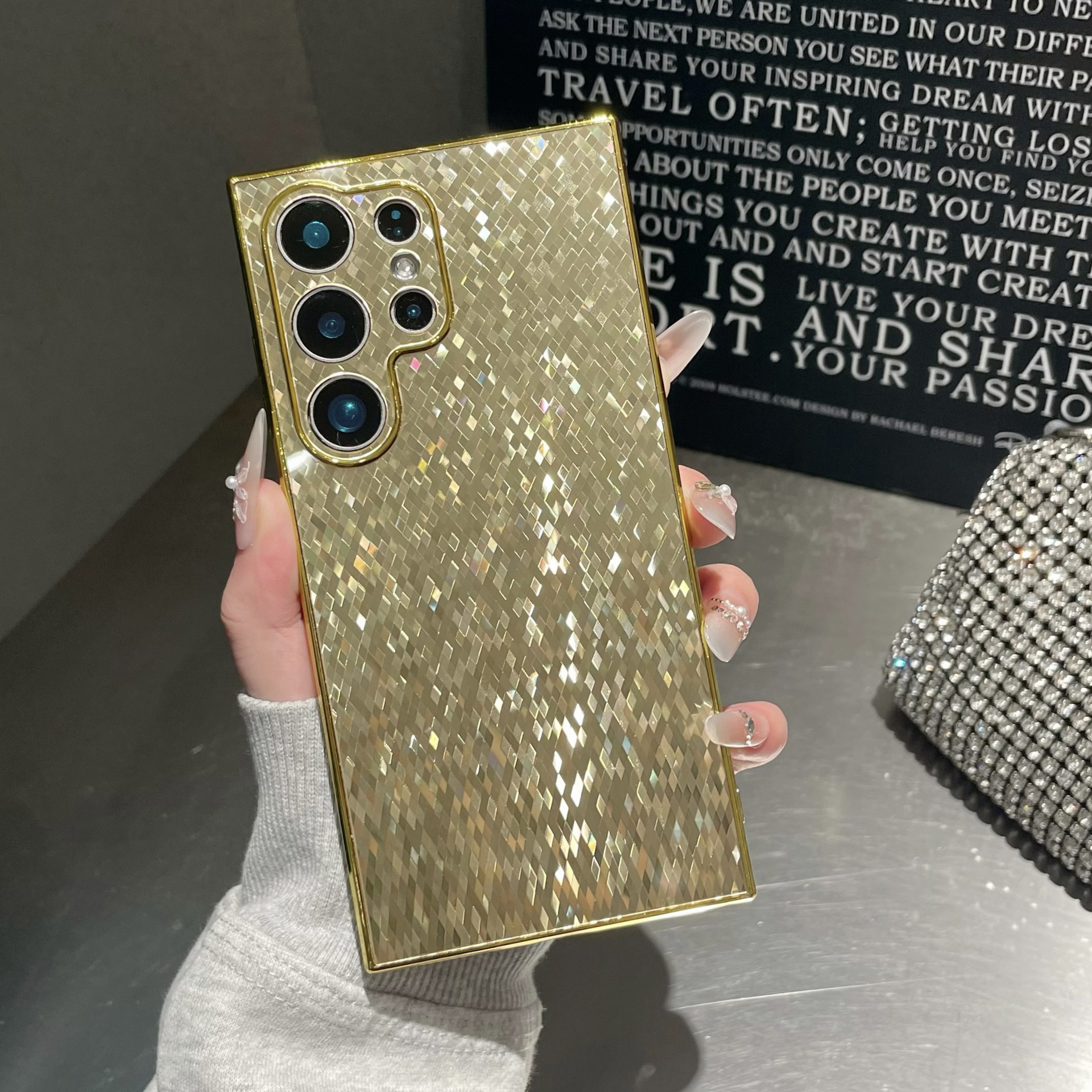 New S26Ultra Mobile Phone Case with Electroplated Diamond Pattern, High-End Protective Cover, Full Coverage, S25Ultra Anti-Fall, S24