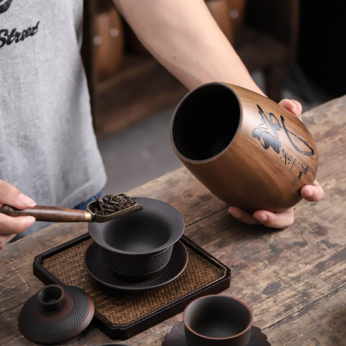 Tea can purple clay moisture-proof sealed can ceramic retro household large half-pound green tea Pu'er loose tea storage can