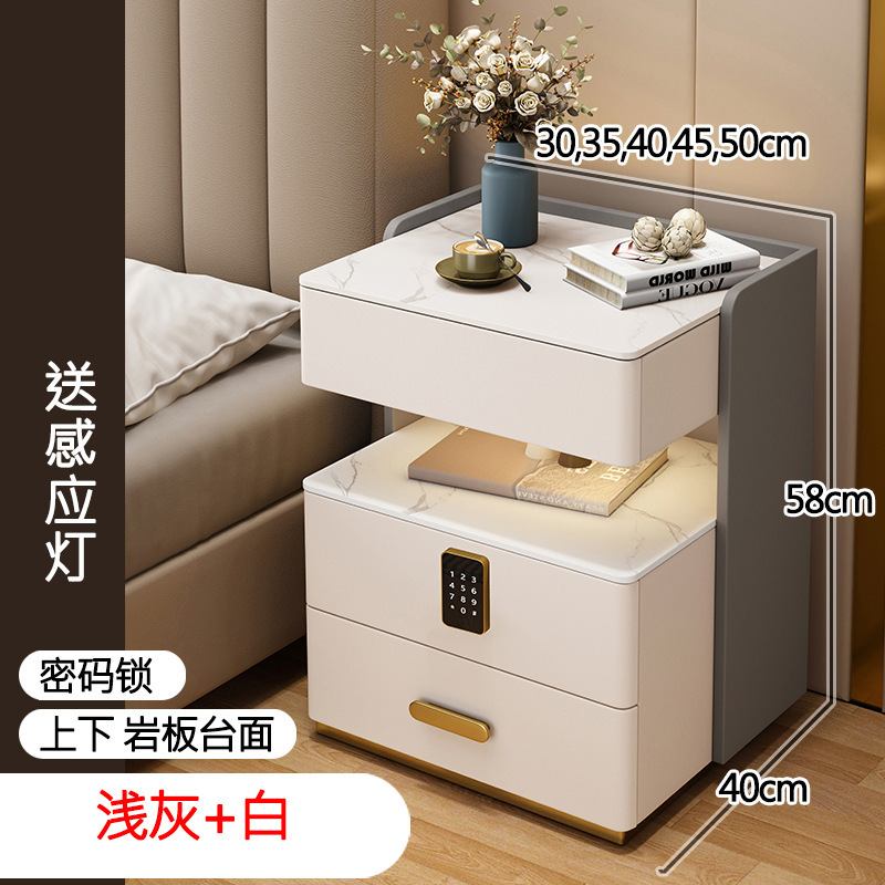 智能床头柜多功能实木轻奢卧室免安装充电储物床边柜|undefined