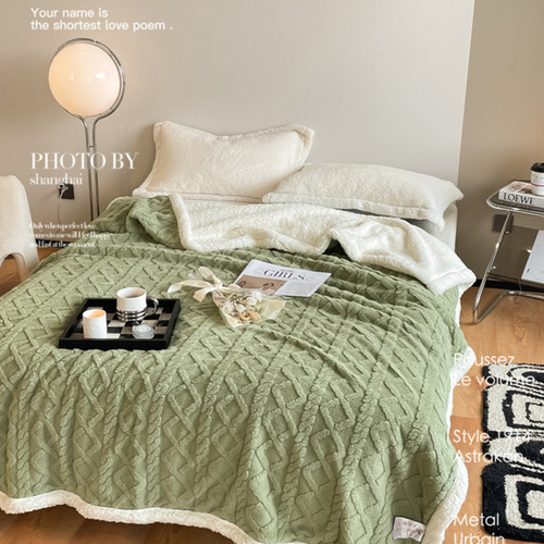Pure Color Patterned Plush Velvet Double-Sided Throw Blanket AB Version Double Thick Soft Cotton Fleece Lamb Wool Cover Blanket Wholesale
