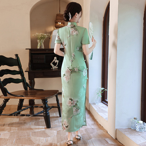 Green Chinese Dress qiapo retro cheongsam dress for women girls host singer miss ettiquette dresses