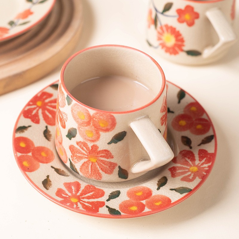 Juego de cerámica creativo para latte art, taza para oficina, té de la tarde, taza de café de cerámica rústica con platillo, caja de regalo