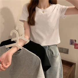 短袖T恤女夏2025新款韩版修身显瘦打底衫学生短款正肩百搭上衣