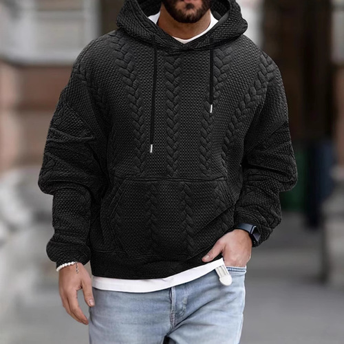 2025 New Autumn Men's Plus Size Casual Hooded Jacket with Embroidery, Solid Color Long-Sleeve Sweatshirt for Men