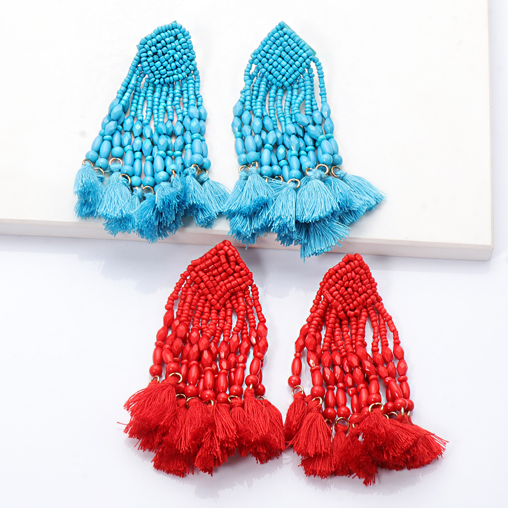 Fashion cotton tassel long earrings wholesale