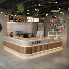 奶茶店吧台收银台实木水吧圆弧转角烘焙店前台吧酒轻奢甜品店吧台