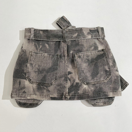 American summer new camouflage multi-pocket overalls loose hot girl street casual low-waist short denim culottes