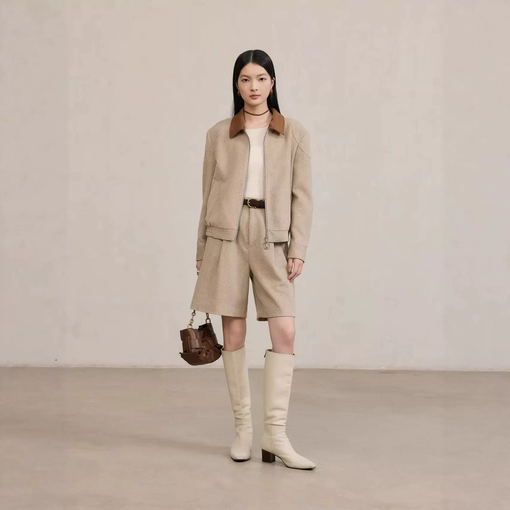 2025新款20羊绒简约老钱人字暗纹高级质感夹克女