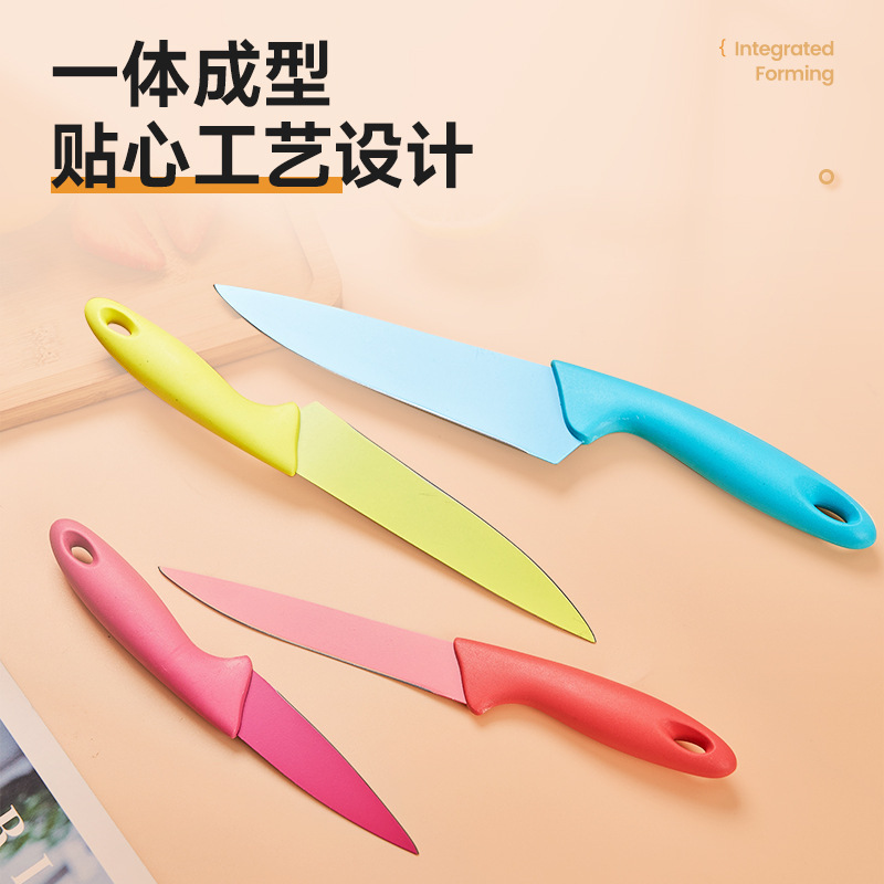 Cuchillo de color 4 piezas de paquete de tarjeta de absorción de mango multicolor cuchillo de pintura cuchillo de cocinero casero cuchillo de frutas cuchillo de regalo