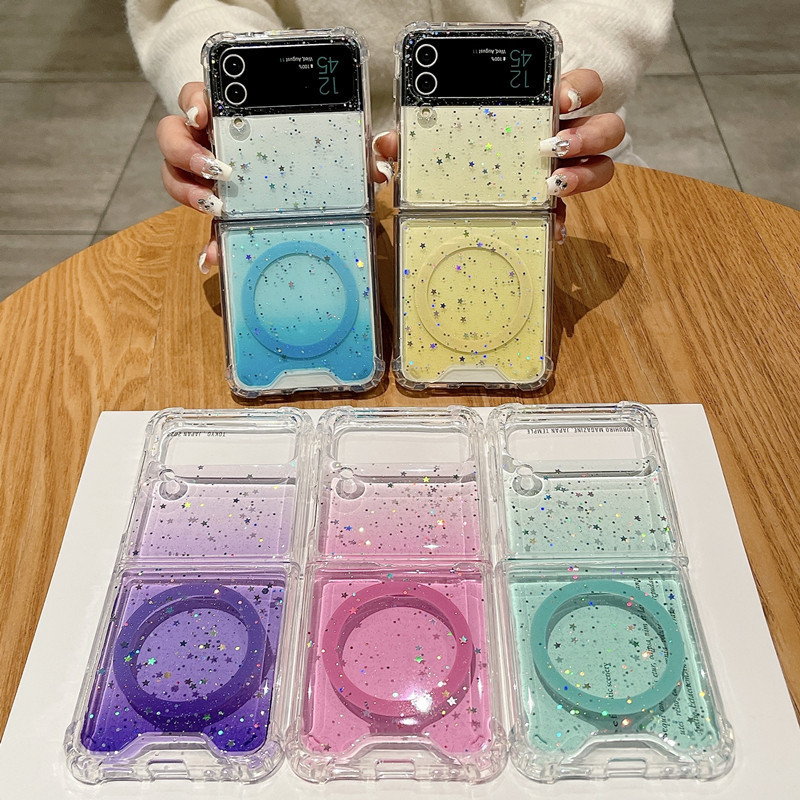 Suitable for Samsung Zflip7 Mobile Phone Case Zflip5 Glue Drop Z4 Magnetic Suction Z3 Niche Zflip6 Gradient Glitter Export