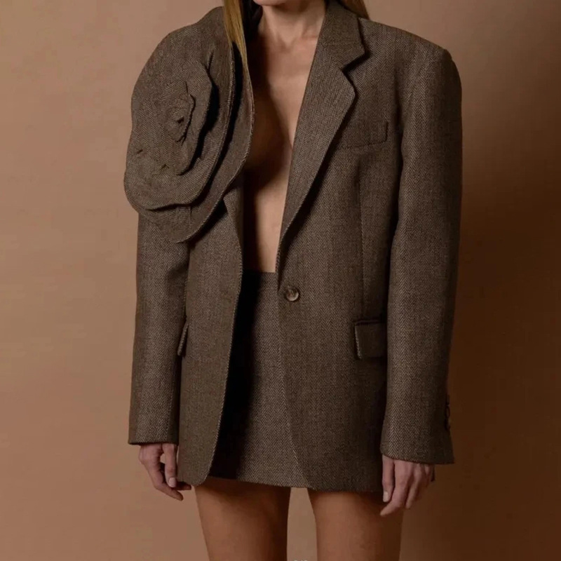 Women's Clothing Spring New Artistic Retro Three dimensional Flower Loose Design One button Solid Color Suit Jacket for Women_voghion.com