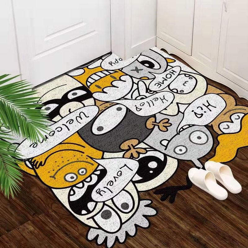 WO 漫画動物シルクサークル玄関ドアフロアマットカーペット PVC 耐摩耗性ドアホームフットマットカット可能|undefined