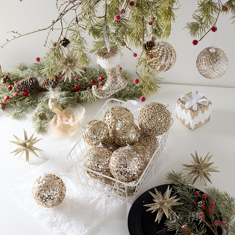 Nuevo color transfronterizo bola de Navidad de color champán decoración de árbol de Navidad colgante decoración de ventana de ventana de viento decoración de props