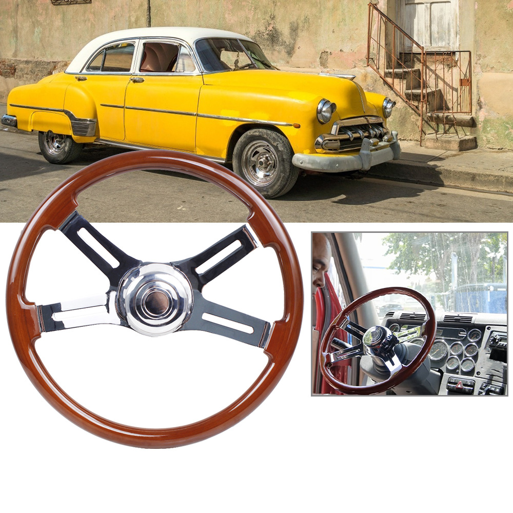 Car Modification Accessories Truck Solid Wood Steering Wheel18-inch455 MM3-hole Classic Car Retro Steering Wheel