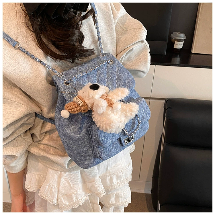 Backpack with diamond pattern for leisure, denim universal school bag