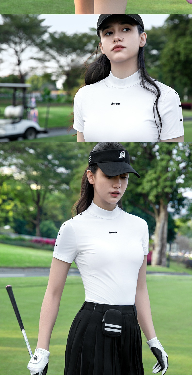 Áo thun nữ ngắn tay golf chống nắng UPF50, chất lụa lạnh, khóa kéo vô hình sau lưng — Áo hồng anh đào [lụa lạnh/chống nắng UPF50/khóa kéo vô hình sau] M25YF033, Áo trắng [cảm giác mát lạnh/chống nắng UPF50/khóa kéo vô hình sau lưng] M25YF033, Áo màu vàng lông ngỗng [lụa lạnh/chống nắng UPF50/khóa kéo vô hình sau lưng] M25YF033 chi tiết 5