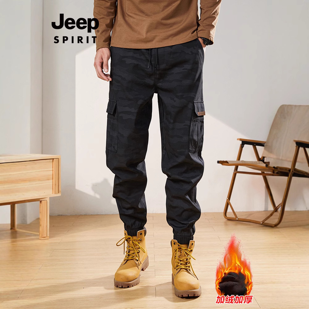 Jeep spirit 工装裤男秋冬季冲锋裤机能加绒户外运动男裤子多口袋