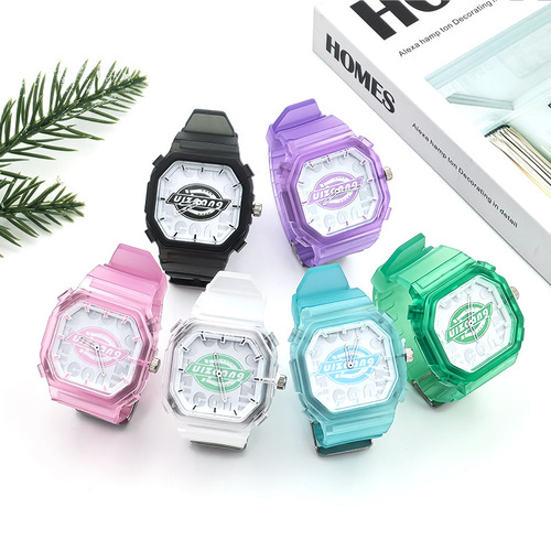 2024 solid color watch fashion casual male and female primary and secondary school students imitation small square jelly candy color watch
