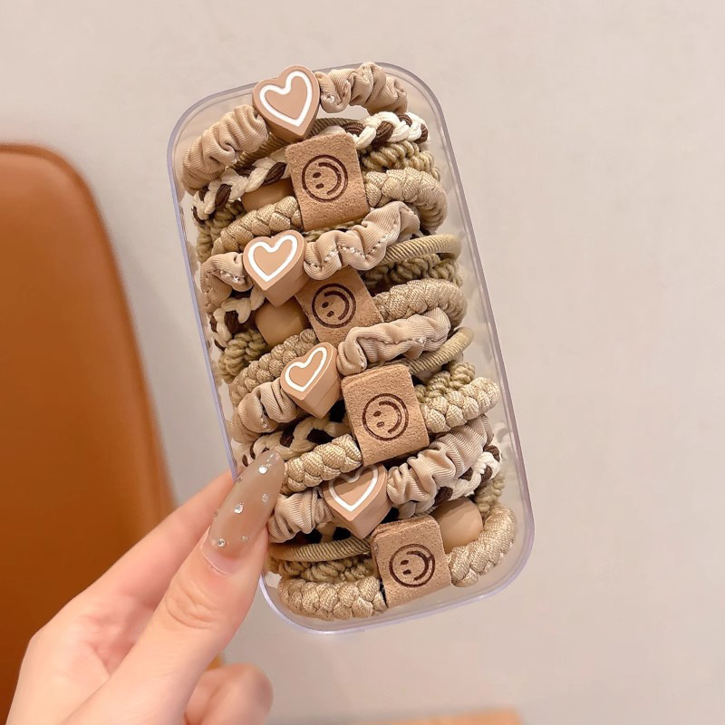 奶咖色爱心发圈女新款高弹力耐用发绳扎头发橡皮筋高马尾头绳发饰|undefined