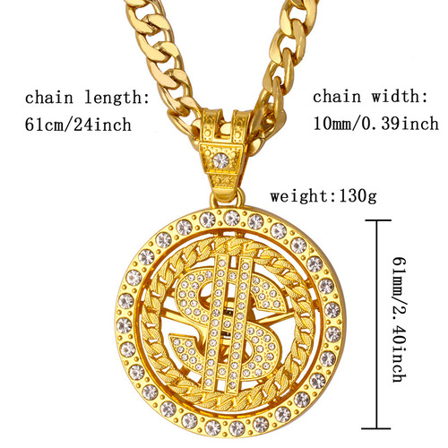 American Dollar Fashion Trend Rotating Dollar Pendant Necklace HIPHOP Hip-Hop Trendy Accessories Rotating Necklace