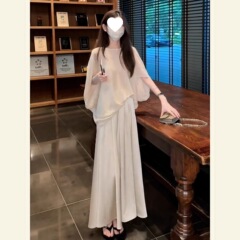 盛夏韩系清纯系穿搭轻奢感巨好看茶里茶气醋酸缎面连衣裙套装工厂