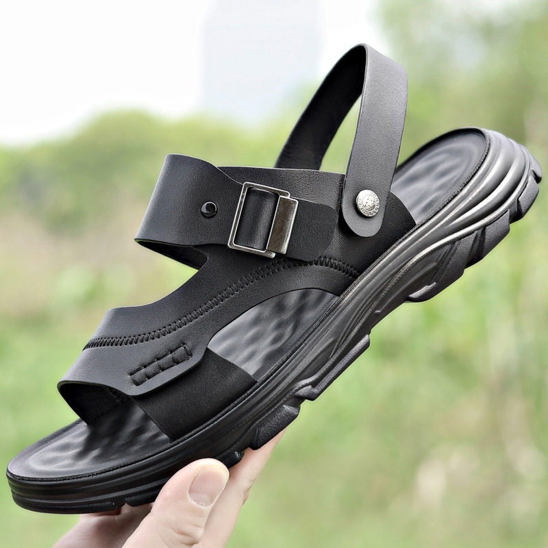 Dép sandal nam quai ngang đế bằng mềm nhẹ thoáng khí kiểu hai cách mang — Màu nâu, màu đen