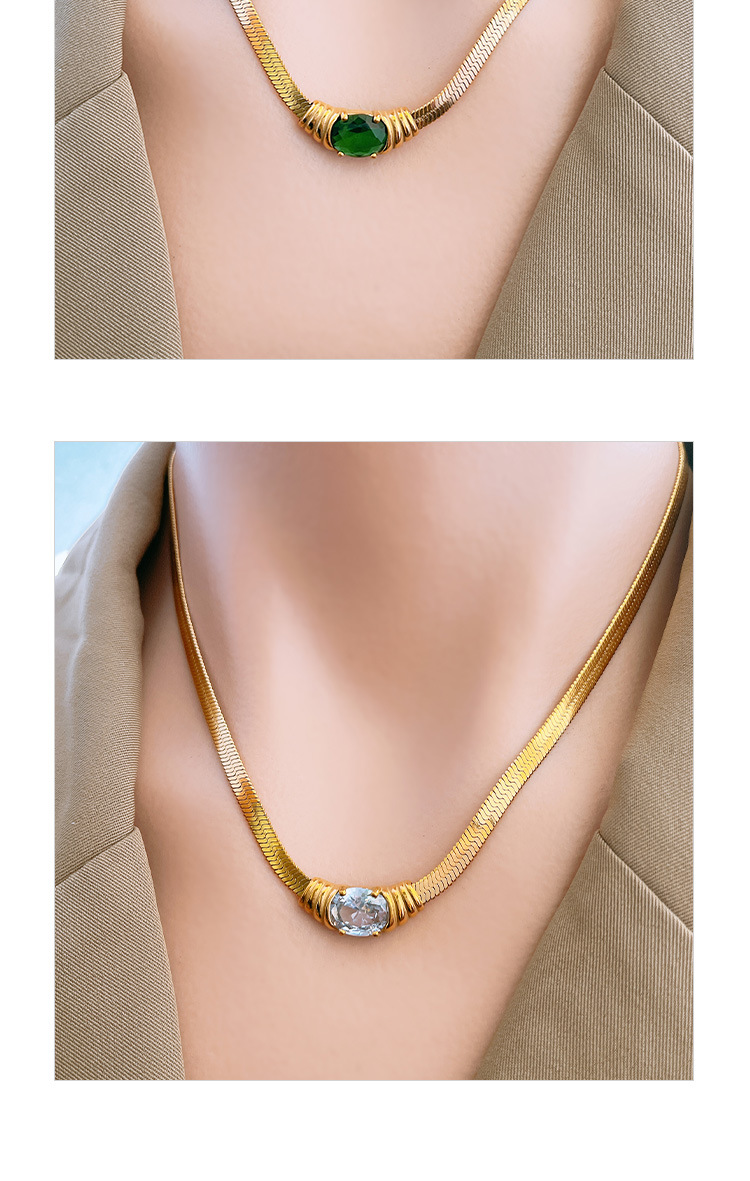 Plating, Inlay Design Lady Style Lady Oval Titanium Steel Plating Inlay Zircon Bracelets Necklace 1 Piece 2 Pieces