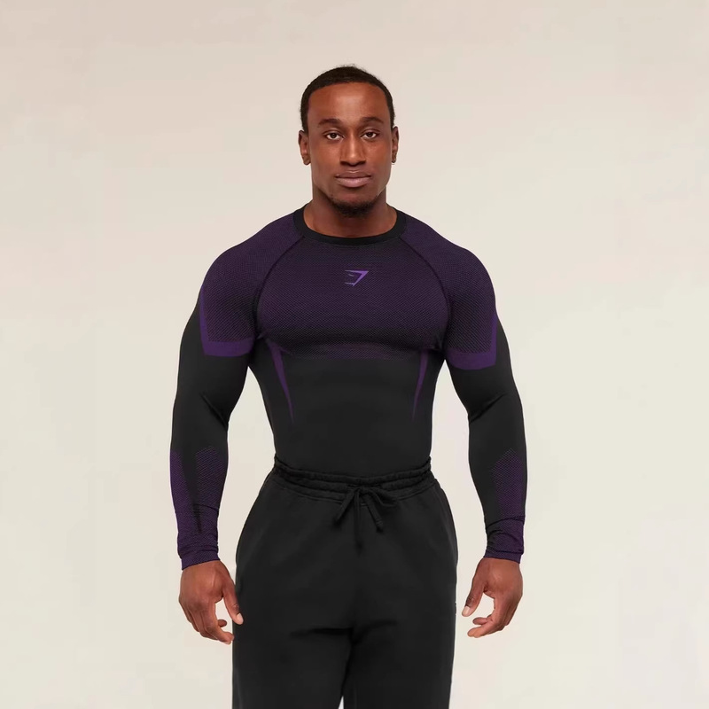 Gymshark/Onyx5 Men's Long-Sleeved Sports Fitness Quick-Drying Breathable Elastic Round-Neck Long-Sleeved Tight-Fitting Training Clothes