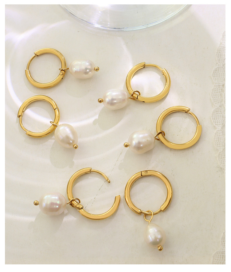 retro pearl hoop earrings titanium steel plated jewelry