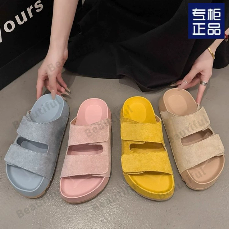 Женские тапочки 2025 Новые летние уличные оригинальные пляжные сандалии с толстой подошвой, открытые, повседневные, устойчивые к запаху, в стиле Birkenstock.