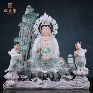 Purple Bamboo Forest Free Avalokiteshvara Bodhisattva Home Worship Avalokiteshvara Buddha Statue Imitation White Jade Nanhai Avalokiteshvara Child Dragon Girl