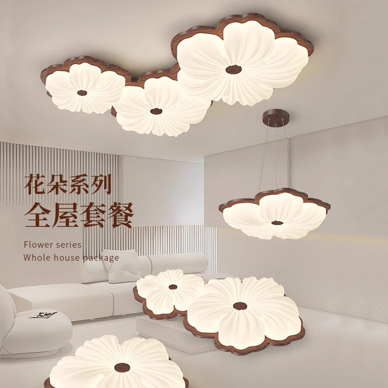 Full-Spectrum Eye-Protection Retro Walnut-Colored Ceiling Light, Creamy Style, Trendy, Warm and Romantic Floral Design for Dining Room and Living Room Full-Spectrum Eye-Protection Retro Walnut-Colored Ceiling Light, Creamy Style, Trendy, Warm and Romantic Floral Design for Dining Room and Living Room