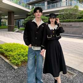 2024春季情侣装减龄学院风 男女衬衣男外套女小香风套装