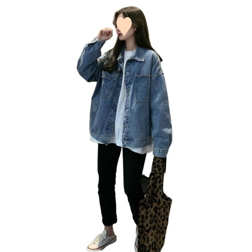 Spring and Autumn 2025 Short denim jacket for women, Korean style retro loose student long-sleeved top coat trendy