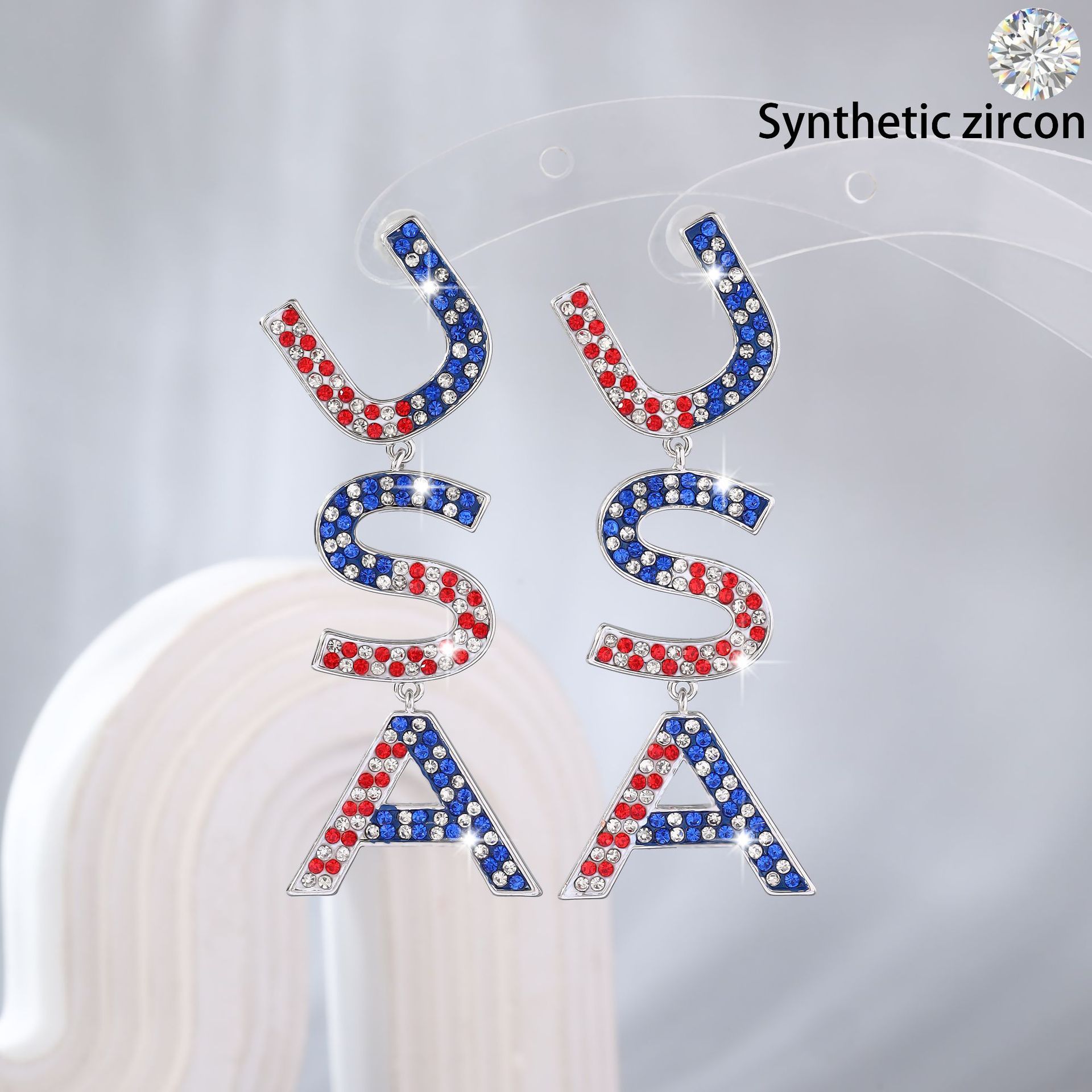 新款美国字母国旗配色耳钉欧美热卖个性气质独立日节日耳饰