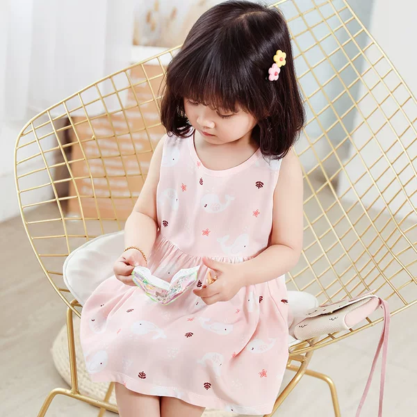 Girls' Summer 2025 New Sling Vise Skirt Baby Girls' Cotton Silk Skirt Children's Floral dress Children's Skirt