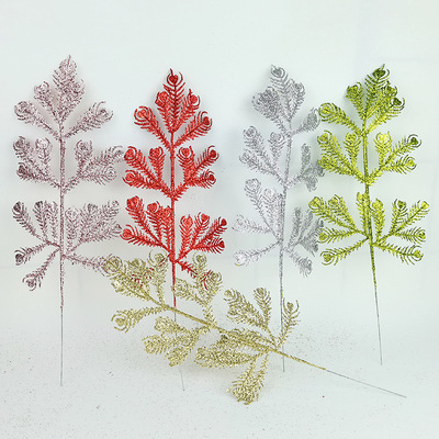 Gold powder series Christmas Gold powder Blade Festival decorate simulation Peacock family Home Furnishing decorate Plastic Pteris
