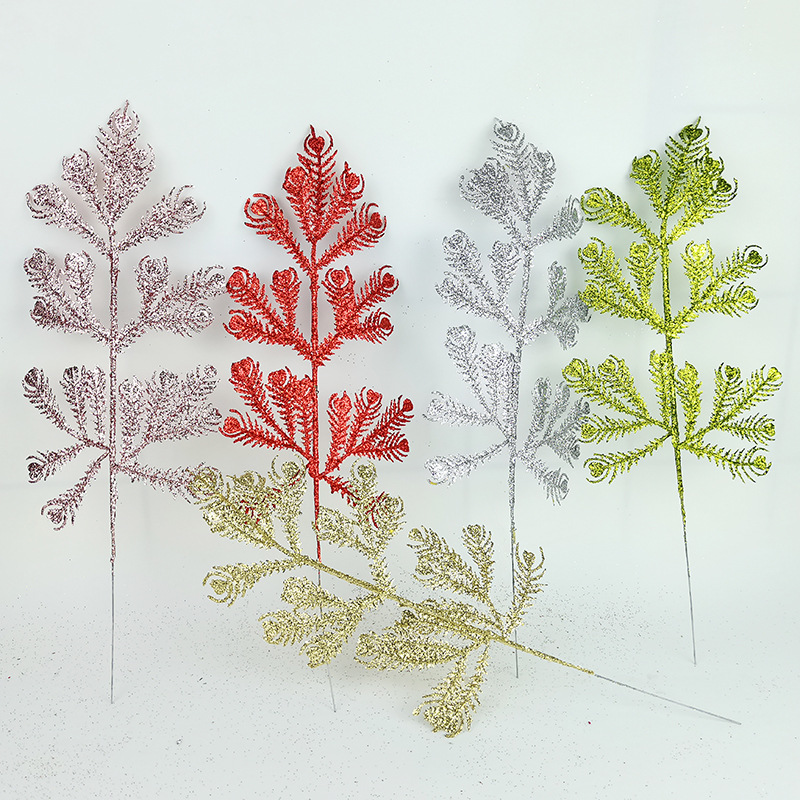 Gold powder series Christmas Gold powder Blade Festival decorate simulation Peacock family Home Furnishing decorate Plastic Pteris