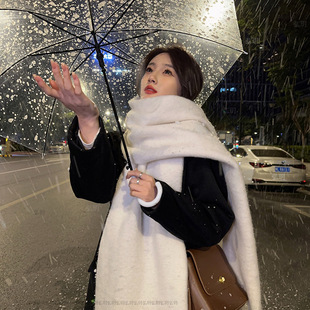 New Mohair Solid Color Scarf Women's Winter Warm Neck Macaron Color Thickened Thick Braid Tassel Shawl