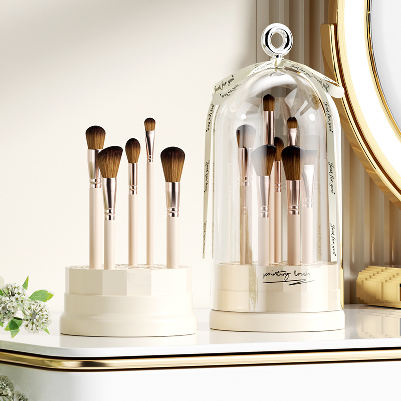 Luxury Minimalist Makeup Brush Storage Tube Dustproof Rotating Desktop Wall-Hanging Storage Box Combing Vanity Lipstick Organizer