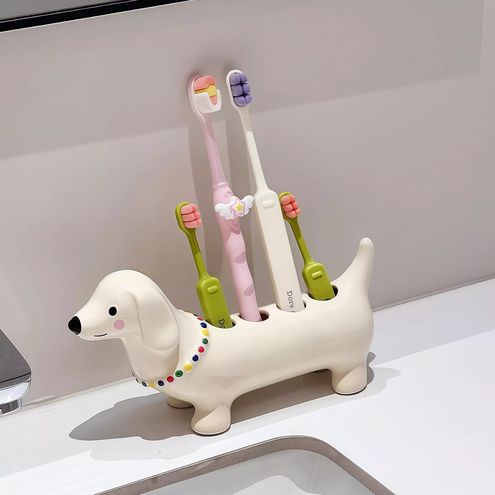 Caricatura salchicha perro cepillo de dientes estante de cepillo de dientes de baño estante de almacenamiento de cepillo de dientes manual estante base de cepillo de dientes