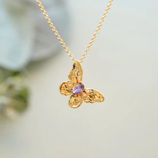 18K Gold Amethyst Dream Butterfly Pendant Au750 Color Gold Dream Butterfly Accessible Luxury Fashion Necklace Water Shell Gold Wholesale