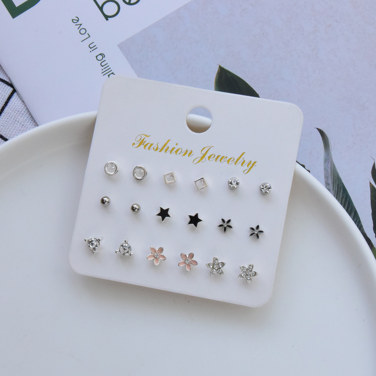 Fashion Geometric Pearl Rhinestone Alloy Earrings 9-piece Set display picture 5