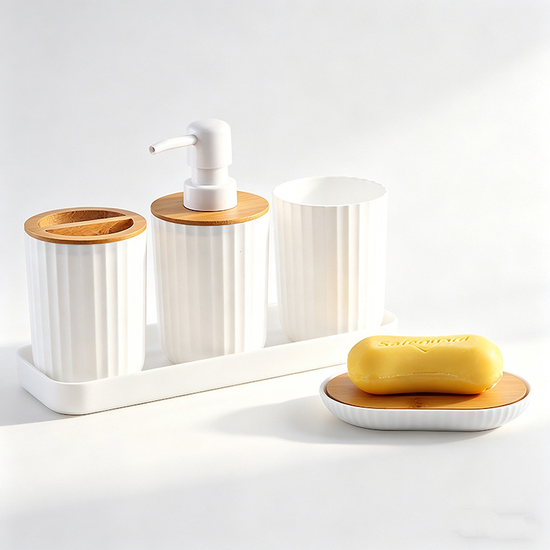 Juego de Accesorios de Baño de Bambú de Plástico