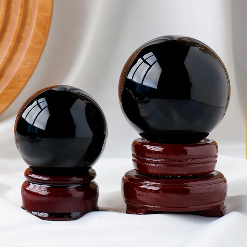 Natural obsidian crystal ball black crystal ball seven-star array ornaments raw stone polished home entrance feng shui ornaments