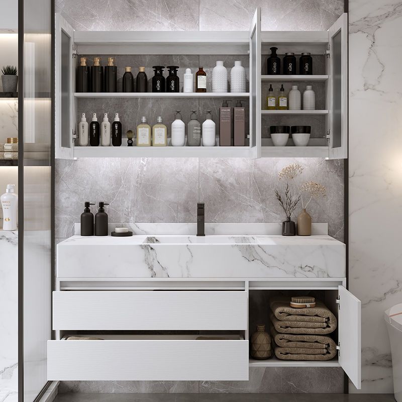 Mueble de baño combinación simple luz moderna de lujo espejo gabinete Nordic baño integrado de roca de lavado de manos lavabo