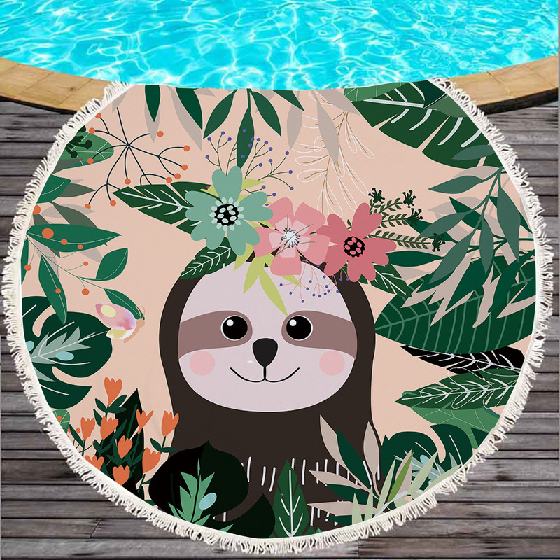 Cross-border exclusive round printed beach towel shawl lunch Mat yoga mat 3D digital printing sloth Cross-border exclusive round printed beach towel shawl lunch Mat yoga mat 3D digital printing sloth