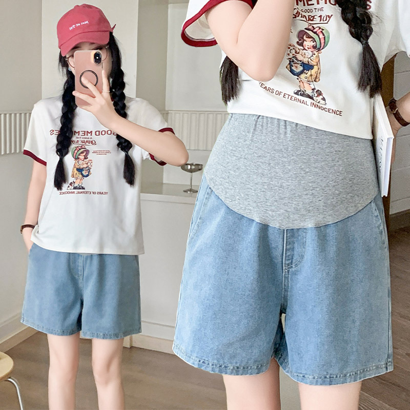 Pregnant Women's Shorts Women's Summer Outer Wear Thin Denim Wide Leg Pants Summer Casual Jeans Loose All-match High Waist Pants
