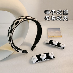 High-end Korean Style Checkered Spring New Headband Sweet Handmade Grid Hair Pin for Women, Wholesale